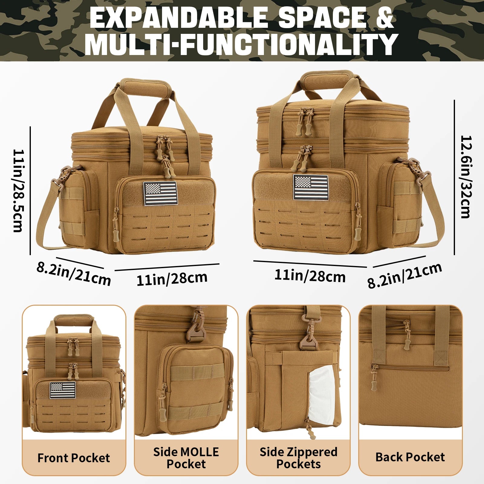 18L Insulated Cooler Bag Tactical Lunch Box for Men Expandable Work Camping Outdoor Picnic Heavy Duty Leakproof Thermal Bag