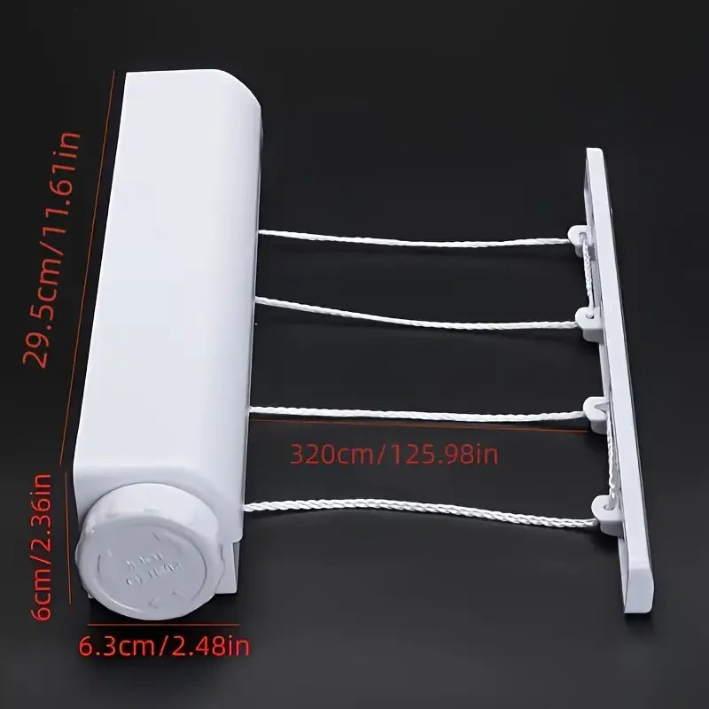 Retractable Clothes Drying Rope 3.75m Clothesline 5 Wires Wall Mounted Shrinkable Plastic Laundry Hanger Indoor Drying Rack