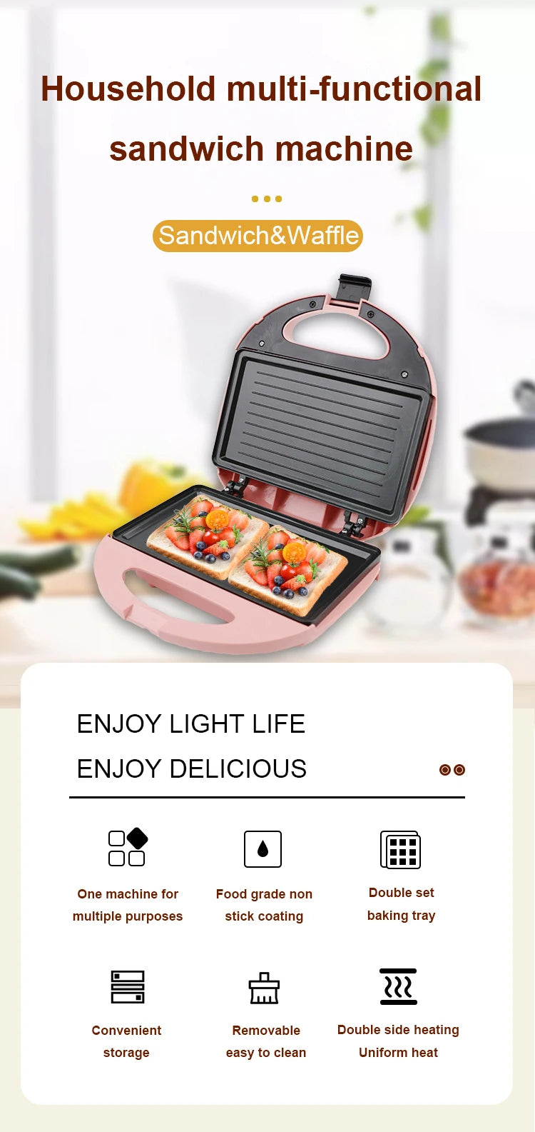 DMWD Electric Egg Sandwich Maker Mini Grilling Panini Baking Plates Toaster Multifunction Non-Stick waffle Breakfast Machine EU
