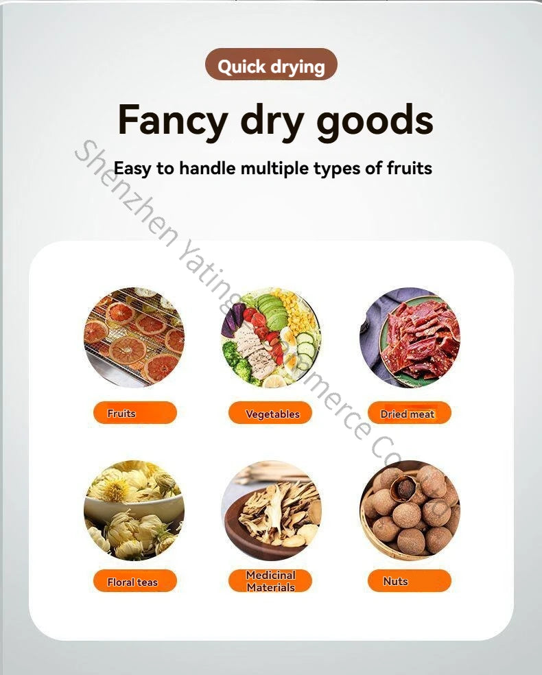 Compact household food dryer, 8-tray multifunctional smart fruit dryer, fruit and food dehydrator.