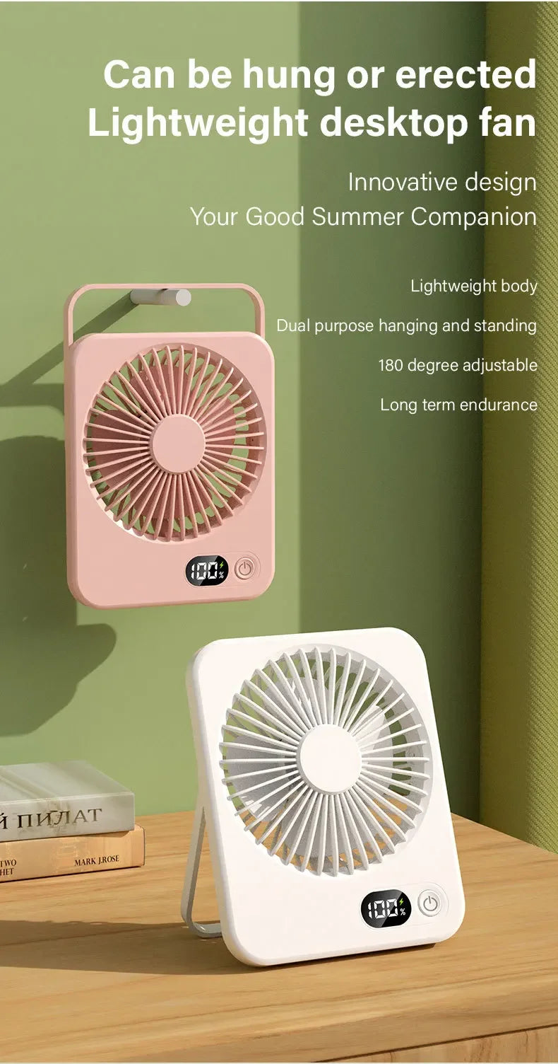 Portable Desk Fan USB Rechargeable Fan 180° Tilt Folding Personal Fan With Power Display 5 Speeds Ultra Quiet Table