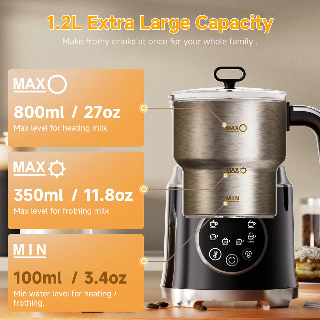 BioloMix Electric Detachable Milk Frother and Steamer,6-in-1 Automatic Hot/Cold Foam and Hot Chocolate Maker,Dishwasher Safe