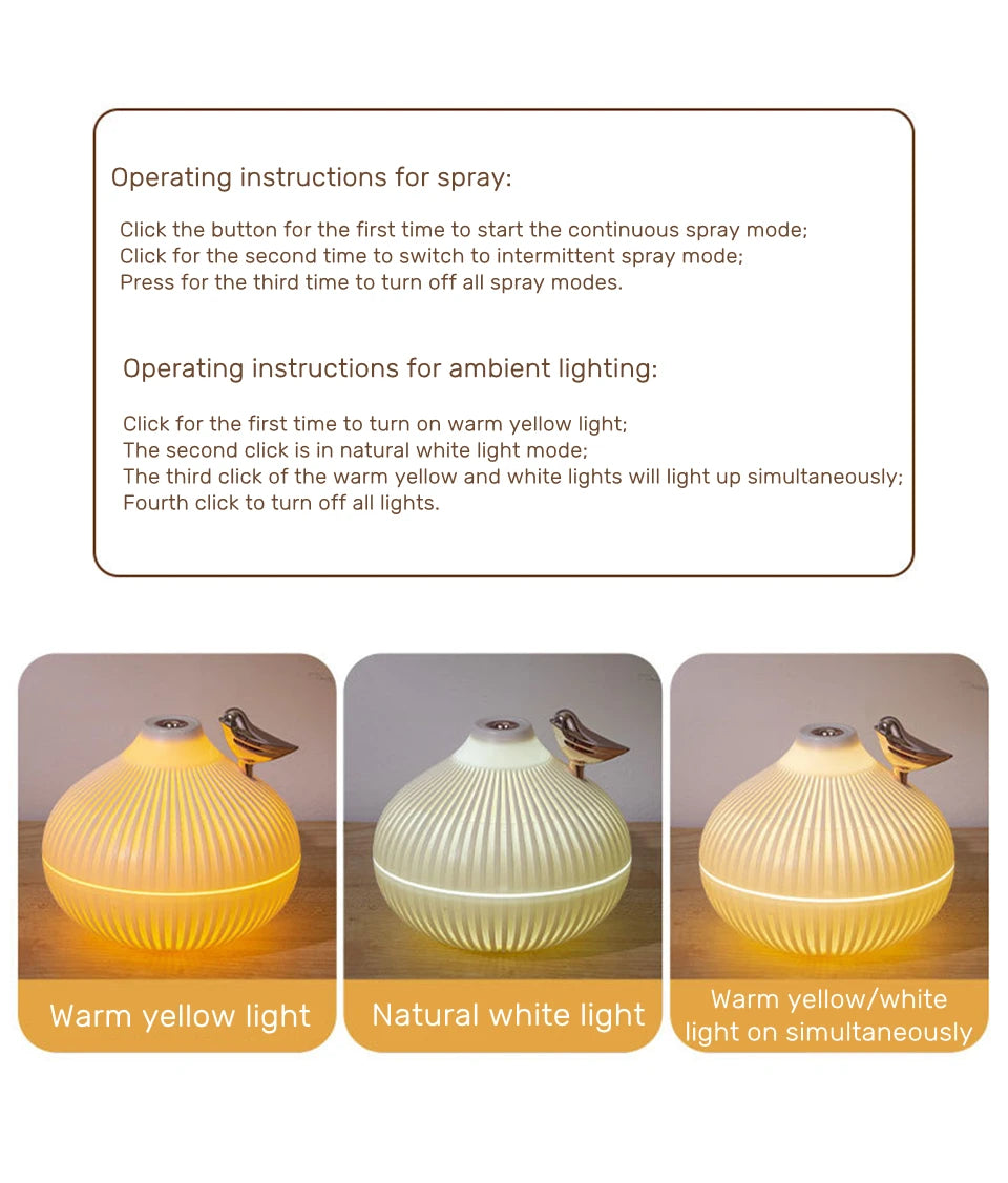 300ml USB Air Humidifier Mini Water Aroma Diffuser with Warm LED Night Light for Home Room Ultrasonic Cool Mist Humidificador