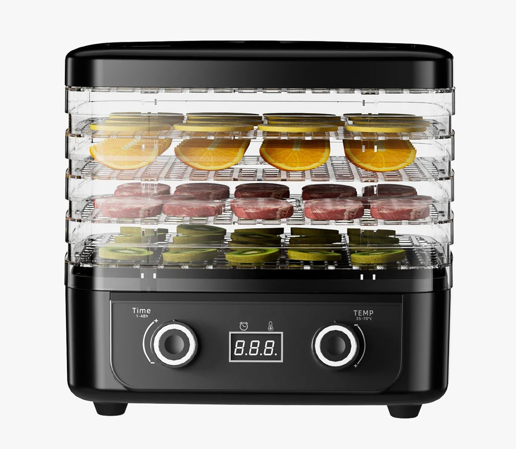 5-Tier Food Dehydrator, BPA-Free Plastic, 160W Drying Power, 30-70℃ Adjustable Temperature, 72H Timer, for Fruits/Herbs/Jerky,