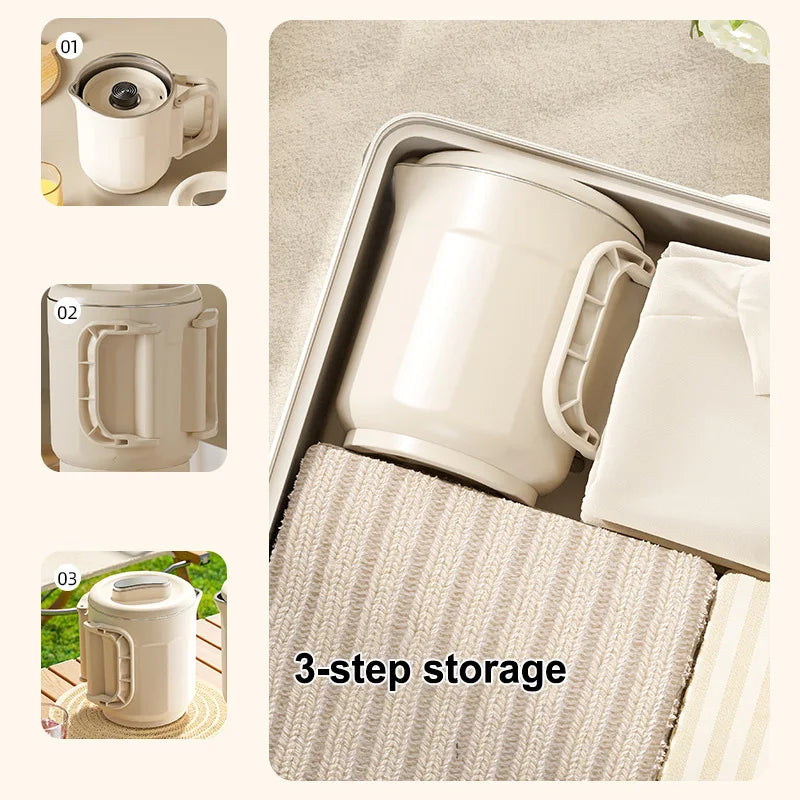 New 800ml 3 in1 Electric Kettle 304 Stainless Steel Folding Travel Kettle Portable Household Multi-function Cooking Pot Hot Pot