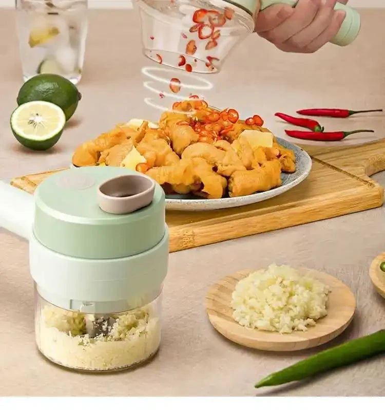 4 in 1 Handheld Electric Vegetable Cutter Set Kitchen Tools For Garlic Pepper Chili Onion Celery Ginger Meat With Brush