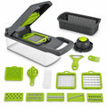 16PCS Vegetable Chopper with Container, 7 Blades Manual Onion Dicer Mandoline Slicer Grater with Drain Basket