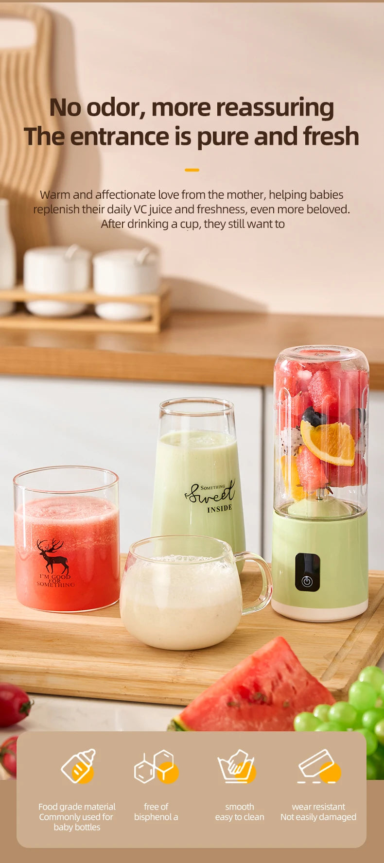 Portable Blender USB Mini Juicer Cup Electric Fruit Mixer Personal Smoothie Blender for Travel Home Outdoor Fresh Juice Making