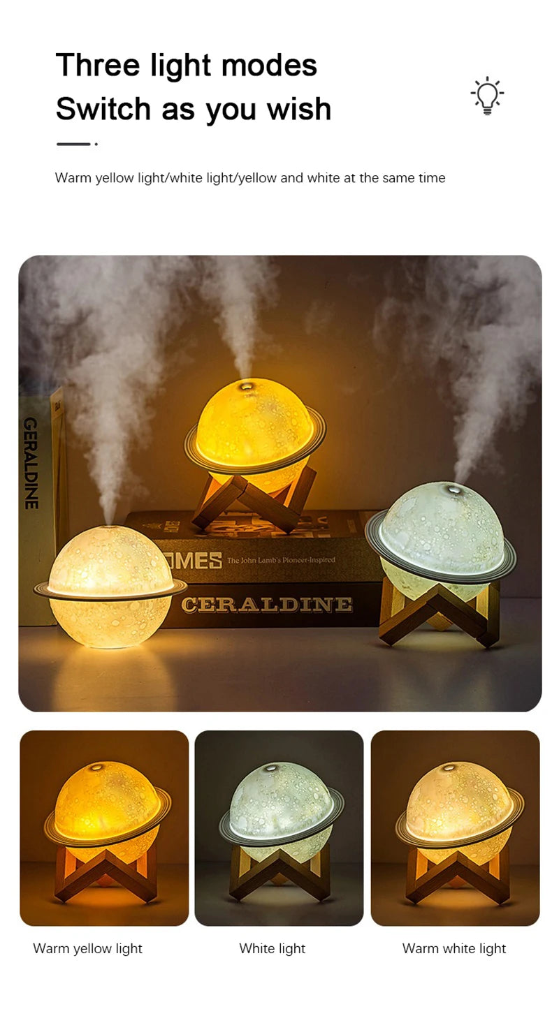 Moon Air Diffuser 880ML Aroma Spreader Ultrasonic Portable Air Humidifier USB Air Shooter Full Moon Light Night Home Decor