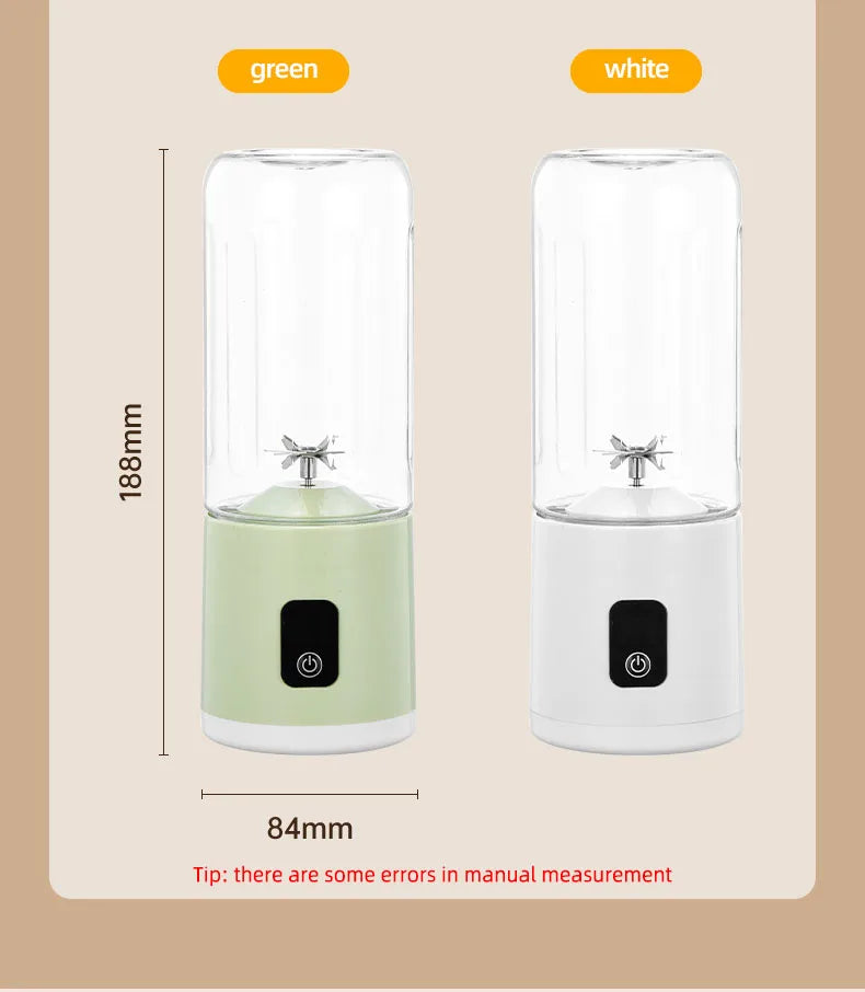 Portable Blender USB Mini Juicer Cup Electric Fruit Mixer Personal Smoothie Blender for Travel Home Outdoor Fresh Juice Making