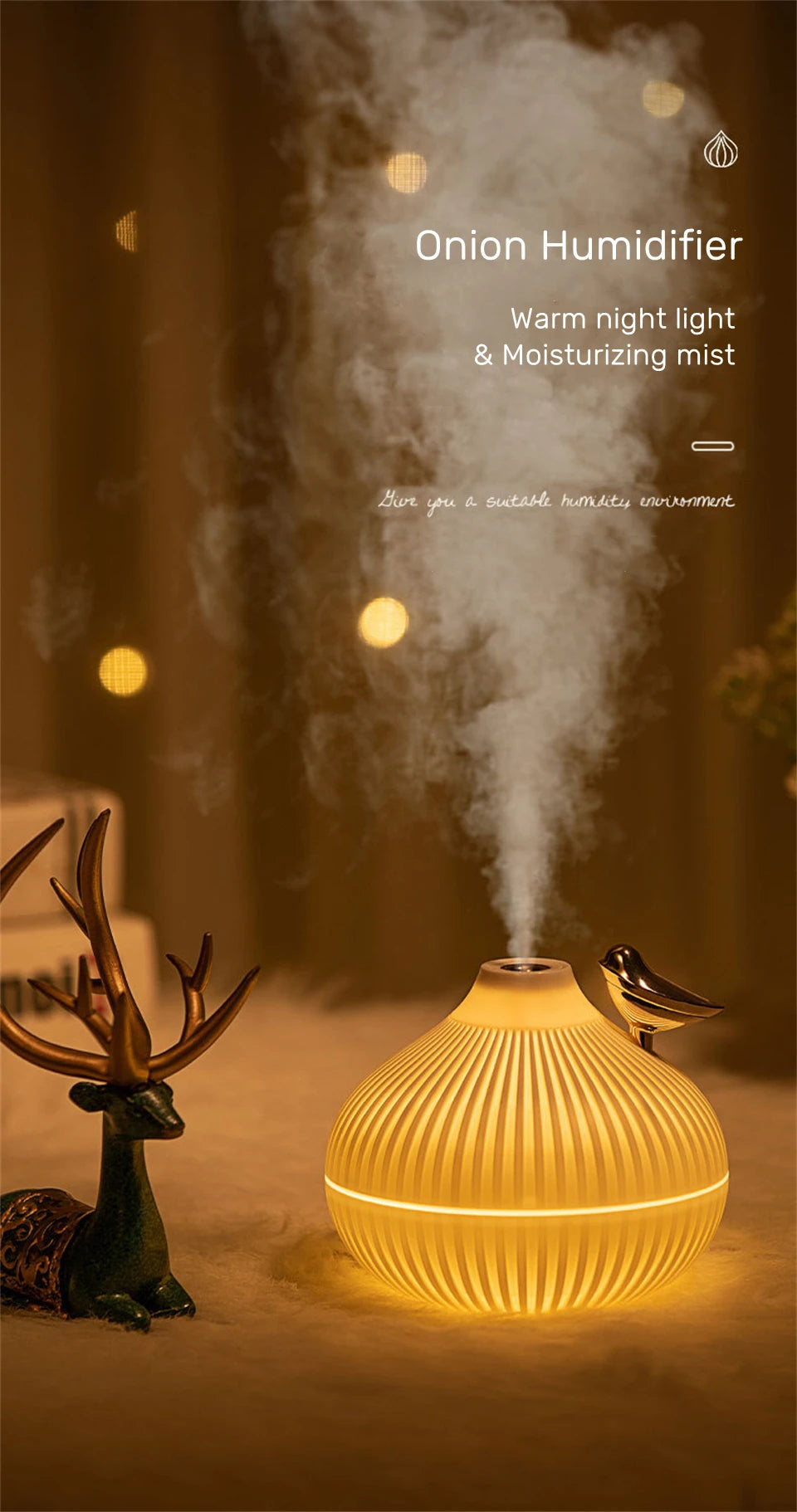 300ml USB Air Humidifier Mini Water Aroma Diffuser with Warm LED Night Light for Home Room Ultrasonic Cool Mist Humidificador