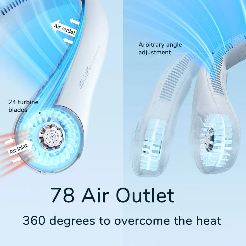 JISULIFE Portable Neck Fan, 4000mAh Battery Rechargeable, 5 Speeds Adjustable, Twistable Hands-Free Bladeless Neckband for Sport