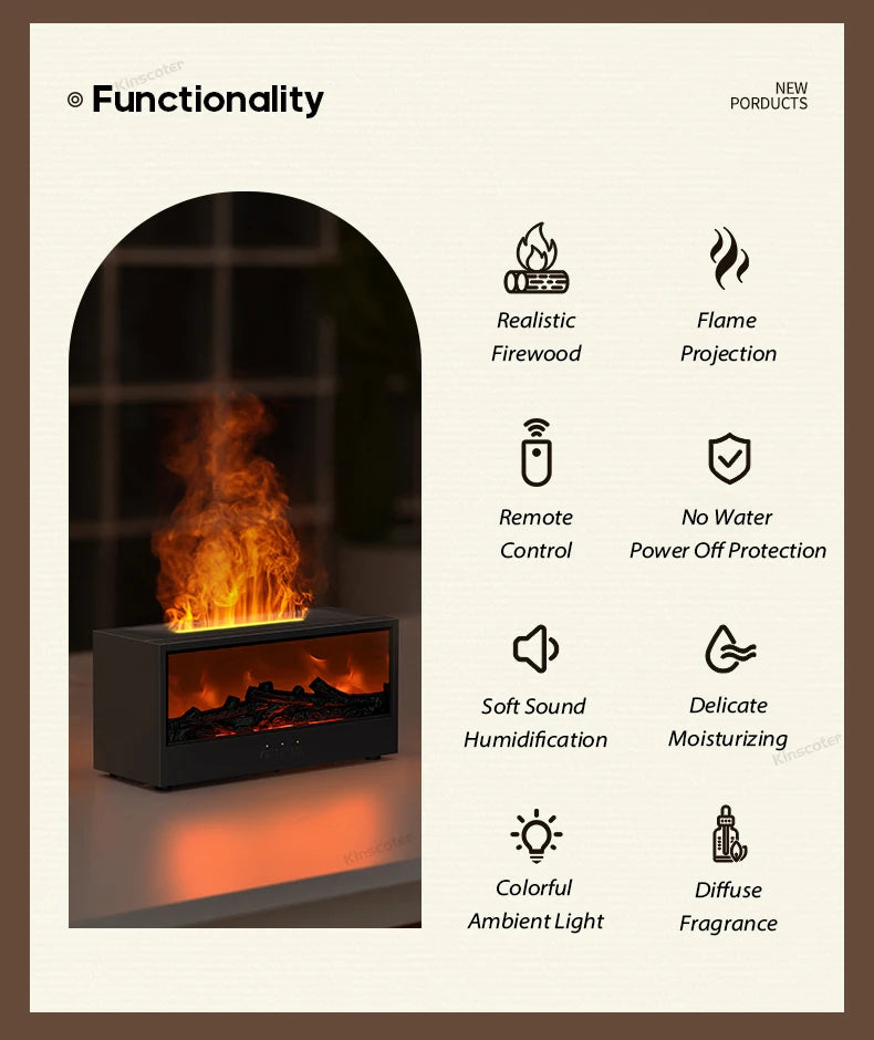 Creative Fireplace Aroma Diffuser Flame Air Humidifier Colorful Lights W/ Remote for Home Office Holiday Gifts/Essential Oil Set