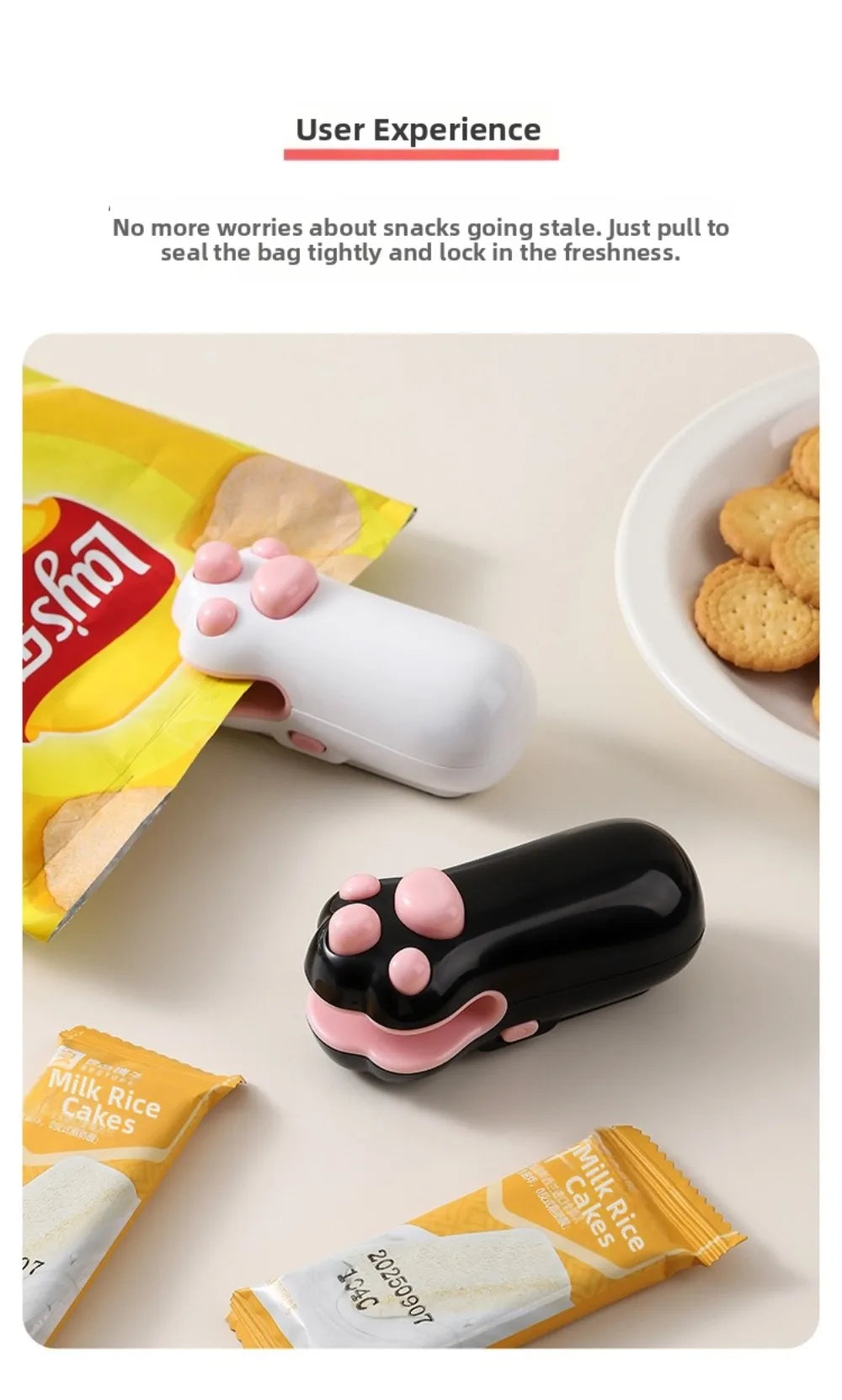 Mini Cat Paw Snack Bag Sealer Type-C Charging Built-in Cutter Food Bag Sealer Magnetic Back Heat Sealing Mini Sealing Machine