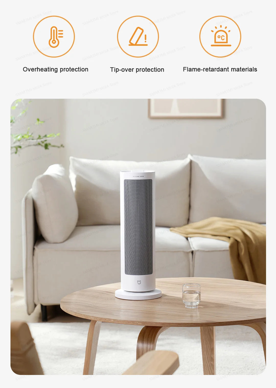 MIJIA Fan Heater,Lightweight and Compact,2,000W High Power,Wide-angle 70°,Multiple Safety Feature,CN Version With Adapter