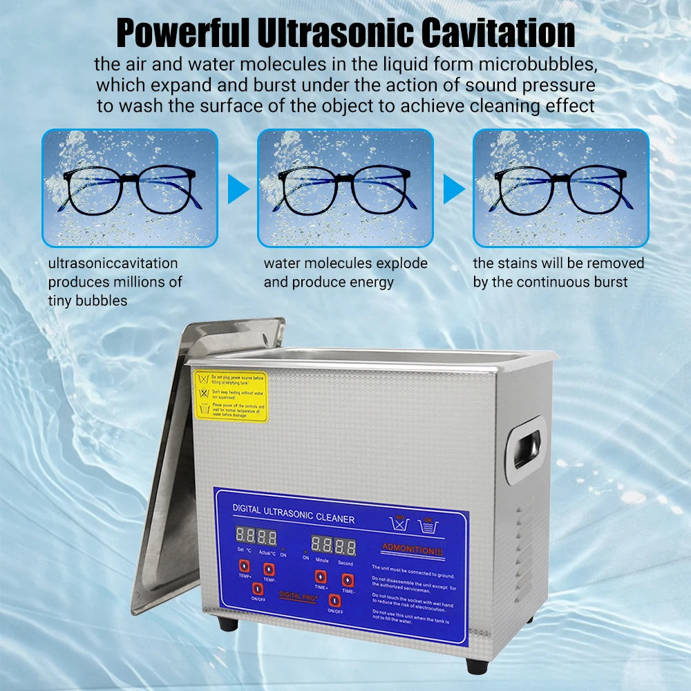 DIVEDEER 2-3L Heated Ultrasonic Cleaner High-Efficiency Ultrasound Machine for Deep Washing for Professional Home Commercial Use