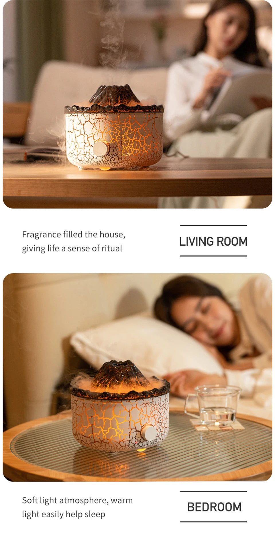 Volcano Aromatherapy Diffuser Smoke Ring Ultrasonic Air Humidifier with Flame Lamp Remote Control Essential Oil Aroma Diffuser