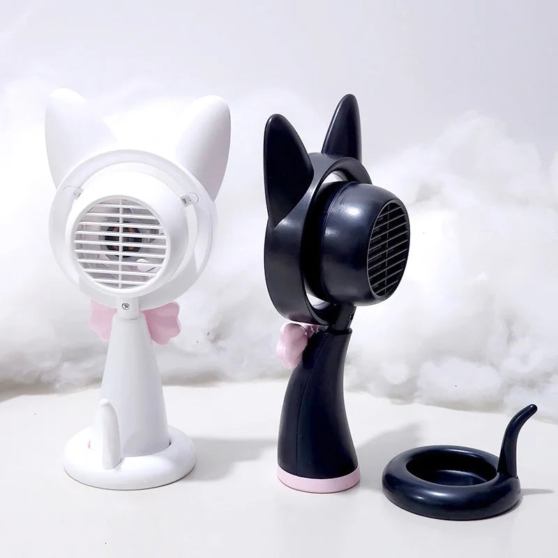 New Cat-Shaped Handheld Fan with Strong Wind, USB Charging, Suitable for Student Dormitories, Desktop Small Fan with Light