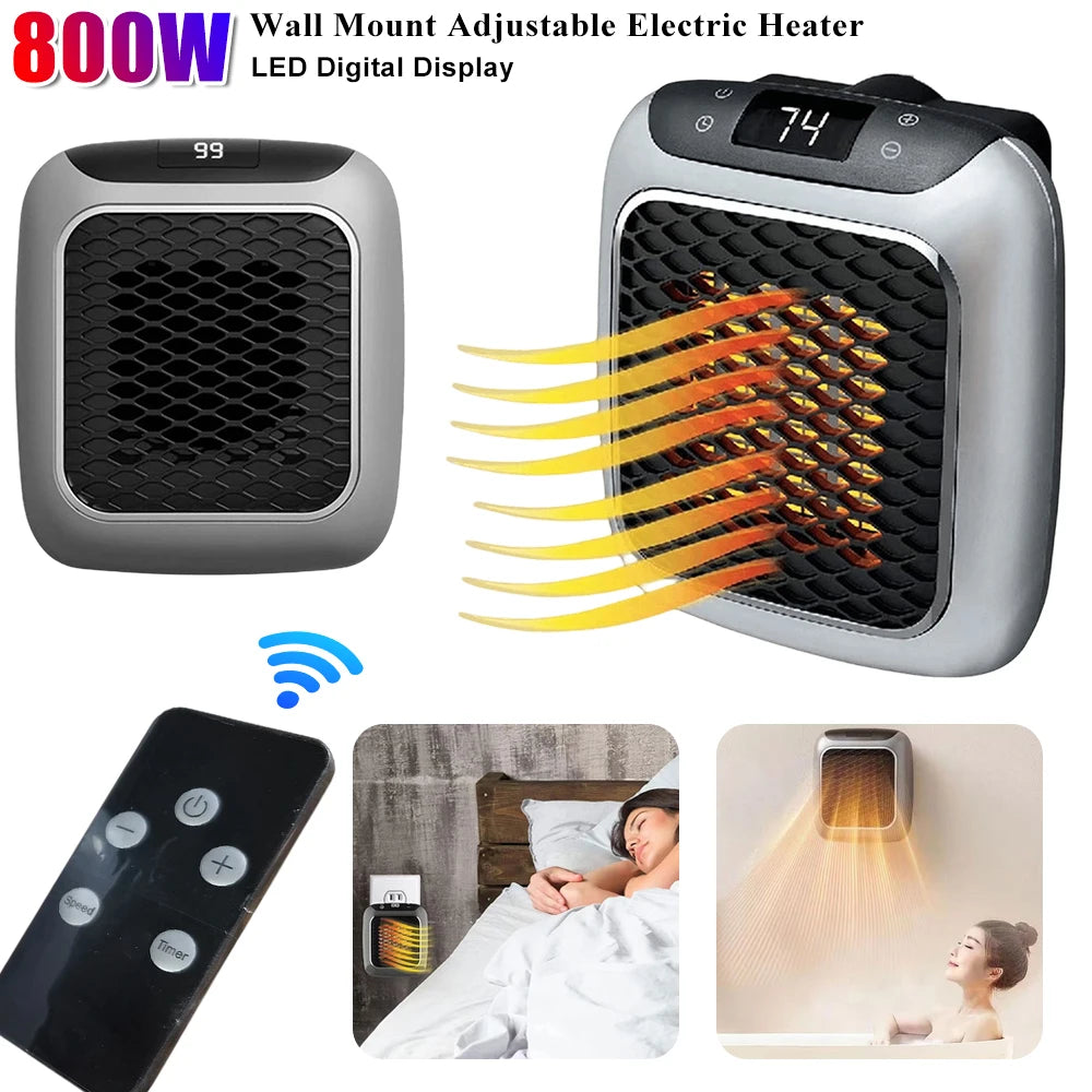 Indoor Electric Heater 800W Wall Mount Portable Fast Heating Warmer PTC Ceramic Digital Heaters For Bedroom Bathroom Living Room
