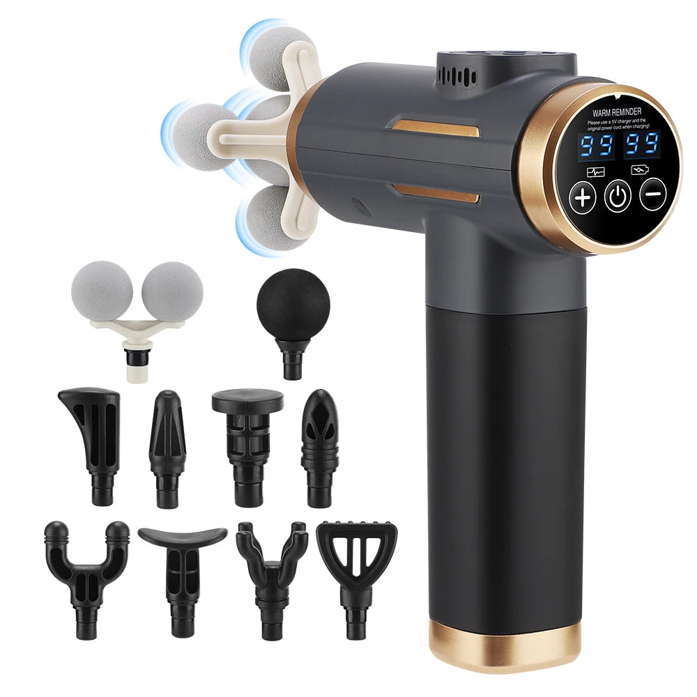 11-IN-1 Electric Massage Gun 99 Level Powerful Fascia Gun High-Frequency Vibration Body Massage Gun USB Rechargeable