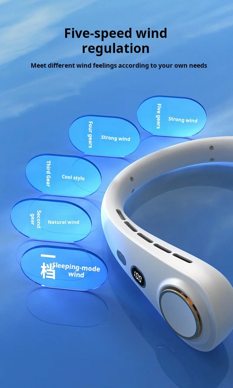 H9 Portable Neck Fan Essential for Home Travel Life Lazy Person's Hanging Neck Fan Compact Personal Cooling Device