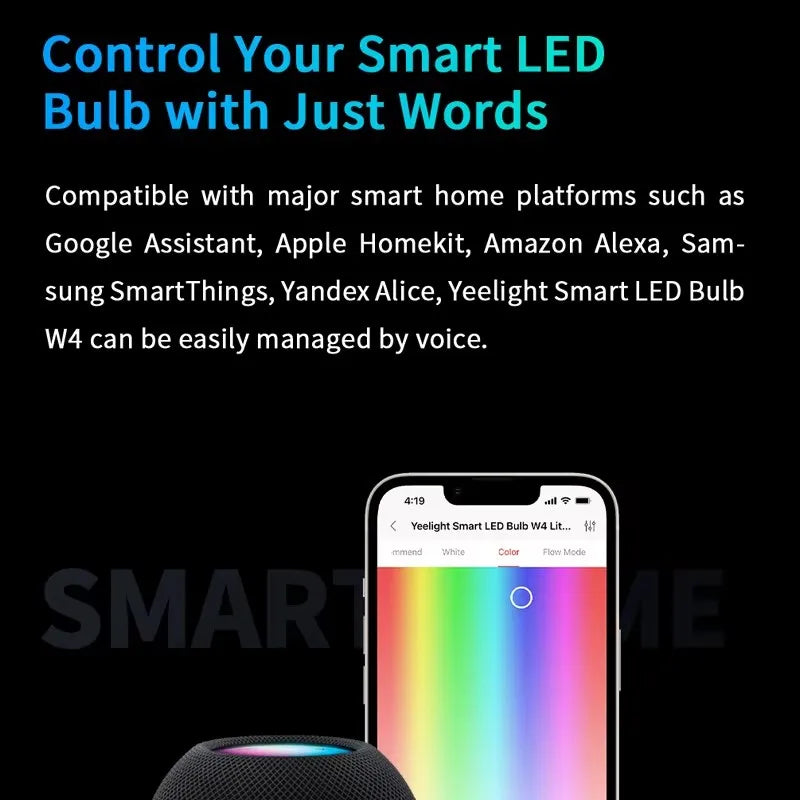 Yeelight Smart LED Bulb W4 Lite E27 BLE+WIFI 800lm 8W 2700-6500K Remote control Smart home Works on Homekit, Google, Alexa
