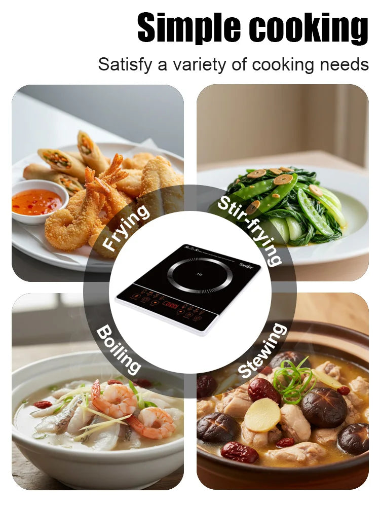 Portable Induction Cooker Sonifer SF-3057 1400W Electric Stove Single Heating Plate Multiple Programs Timer Kitchen
