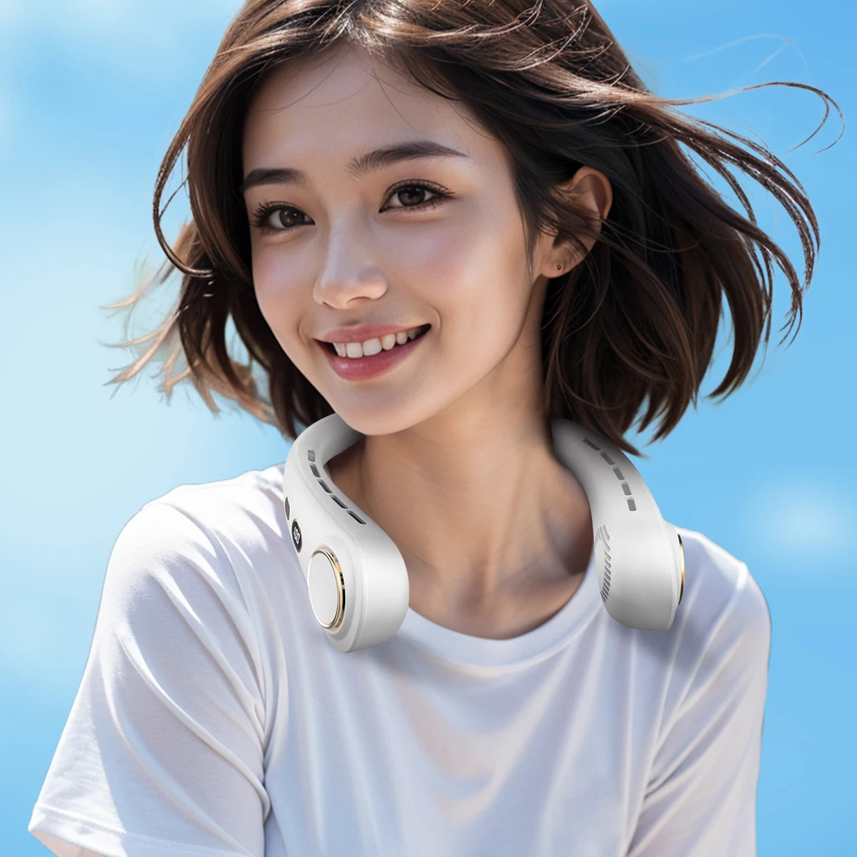1500mAh 5 Speeds Bladeless Neck Fan Hands Free Portable Rechargeable Cooling Strong Airflow Ultra Quiet for Travel Outdoor