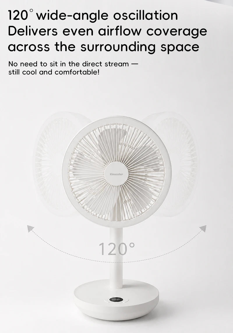 KINSCOTER Smart Oscillating Desk Fan 4000mAh USB Angle Adjustable Silent Rechargeable Fan 5 Wind Speeds for Home/Office/Gift
