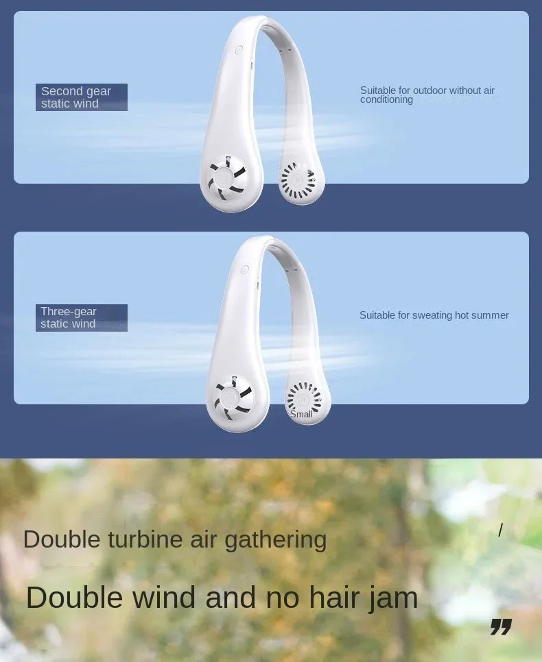 Hands Free Neck Fan Portable USB Rechargeable Bladeless Cooling Fan Quiet Wearable Fan for Summer Travel 3 Speed Mini Long Endur