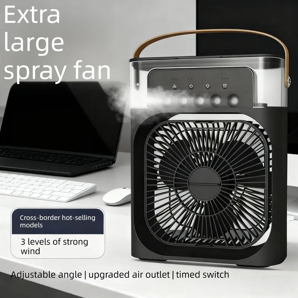 3-in-one Portable Air Conditioner Fan with LED Light Humidifier Timing Function Desktop Spray Fan for Home and Office Use