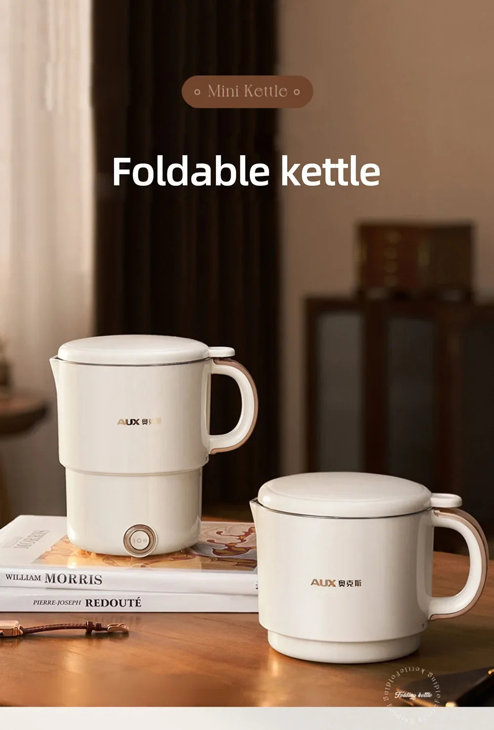 800ml Foldable Electric Kettle, Portable Cooking Pot, Multi Stove Travel Kettle, Tea Pot, Heating Cup, 304 Stainless Steel Slow