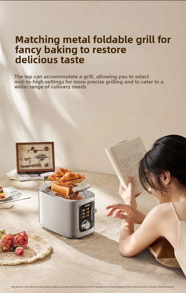 37mm Wide Slot Stainless Steel 2 Slice Toaster with Warming Rack Adjustable Browning Pop Up Breakfast Bread Toaster 토스터기