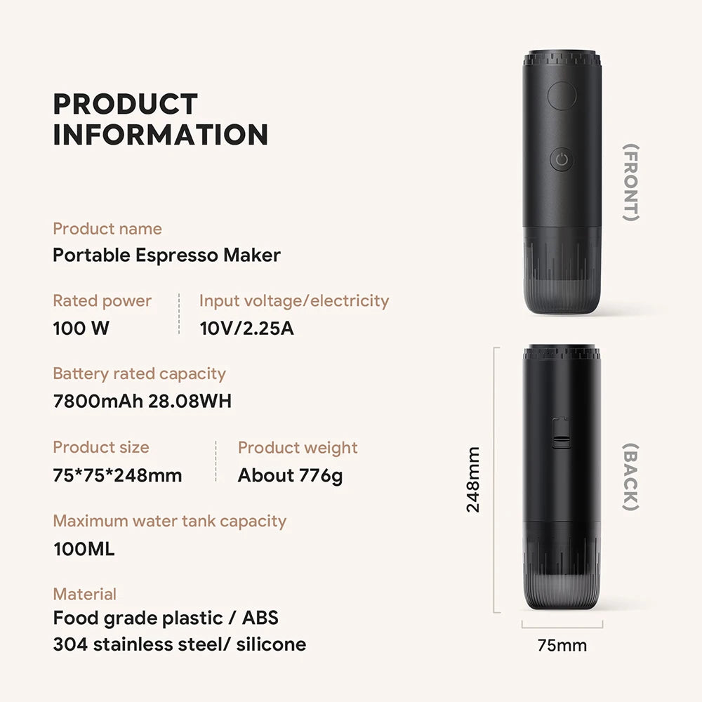 Coffee Machine Travel Portable Espresso for Car & Home Camping Coffee Maker 2-in-1 Capsule Powder Nespresso or Dolce Gusto