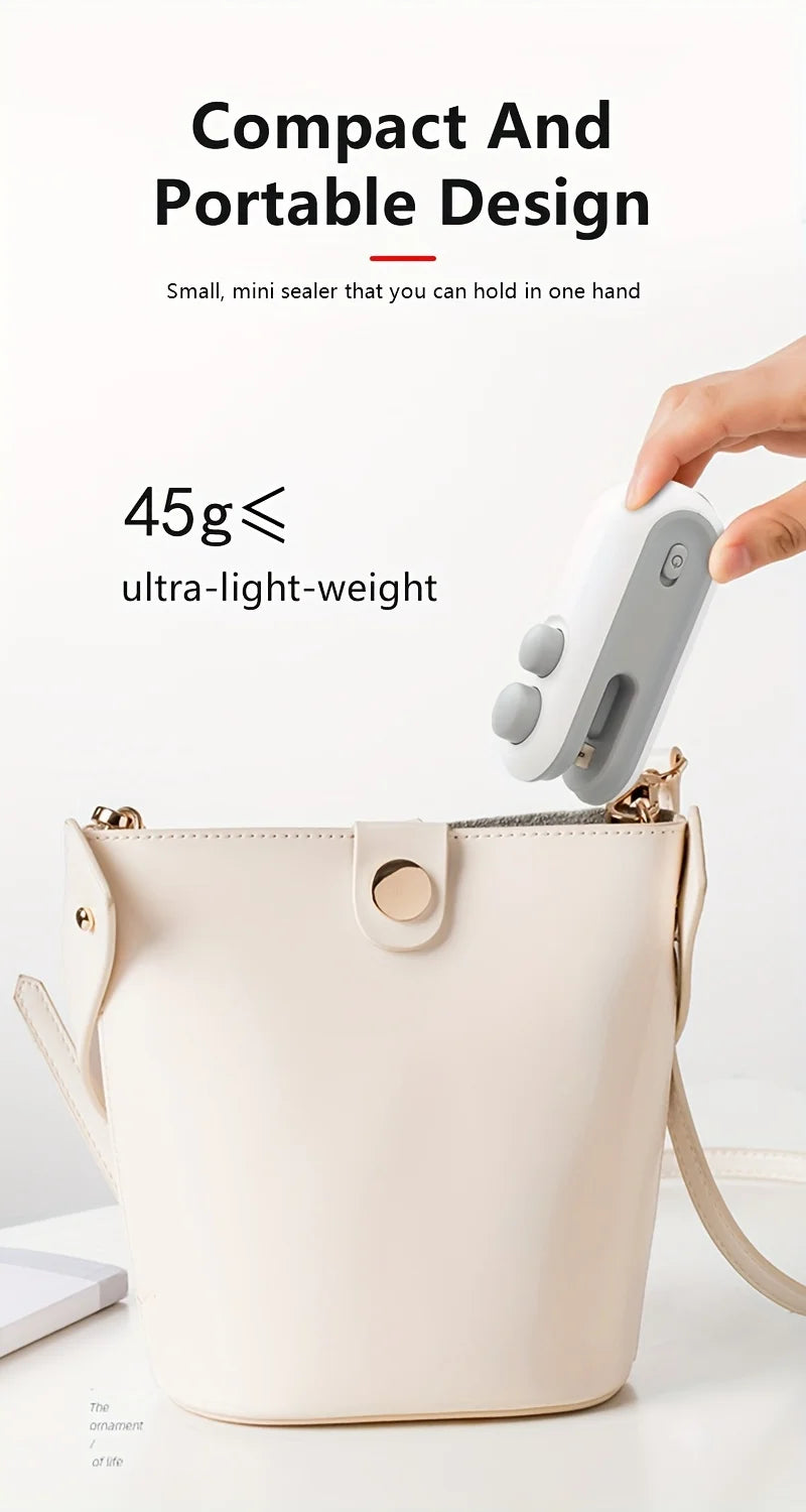 2 in 1 Mini Bag Sealer with Cutter and Magnet Plastic Bag Heat Sealer USB-C Rechargeable Chip Bag Sealer for Snack Bags