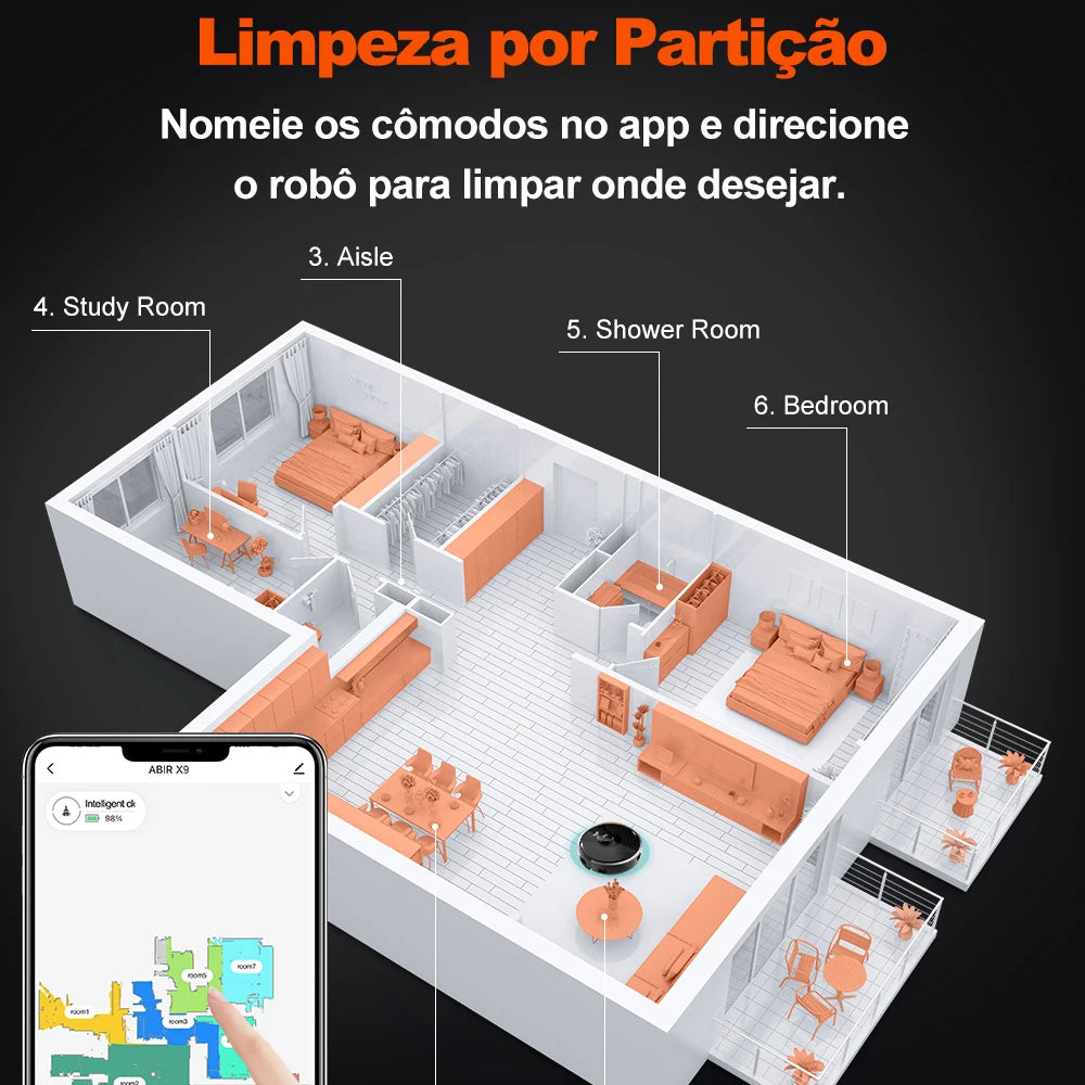 Robot Vacuum Cleaner ABIR X9,Laser Lidar,6500pa Suction,Multi-Floor Map,Dual UV Cleaing,APP Restricted Area,Smart Home Mop