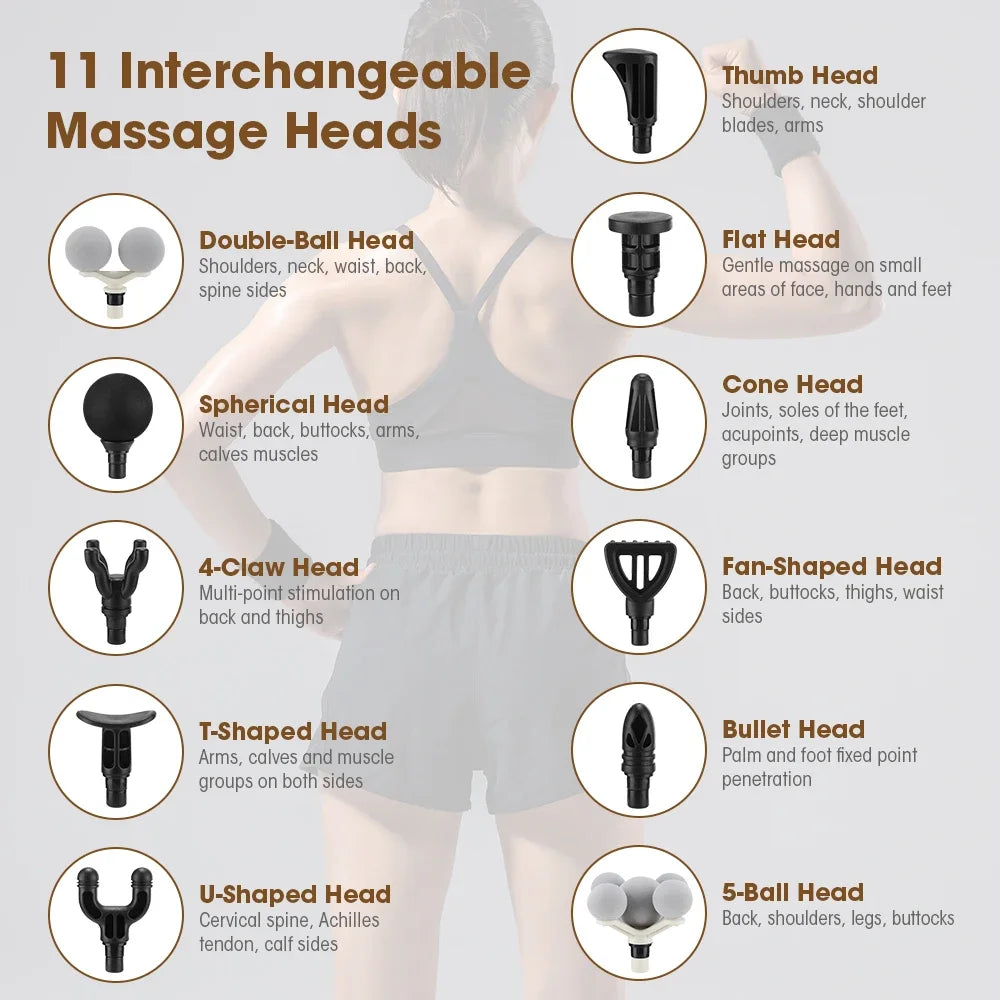 11-IN-1 Electric Massage Gun 99 Level Powerful Fascia Gun High-Frequency Vibration Body Massage Gun USB Rechargeable
