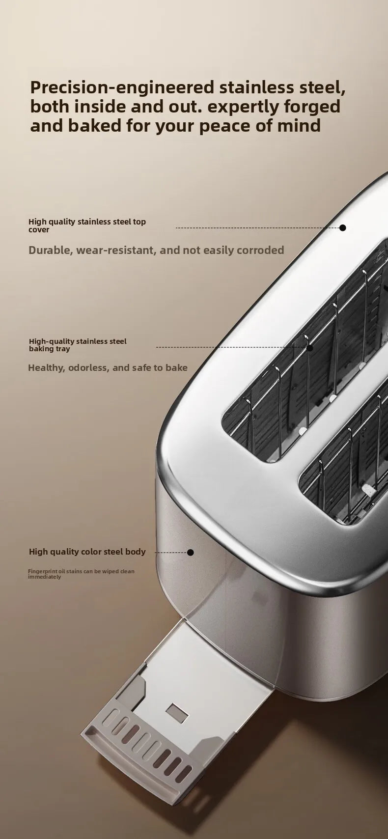 37mm Wide Slot Stainless Steel 2 Slice Toaster with Warming Rack Adjustable Browning Pop Up Breakfast Bread Toaster 토스터기
