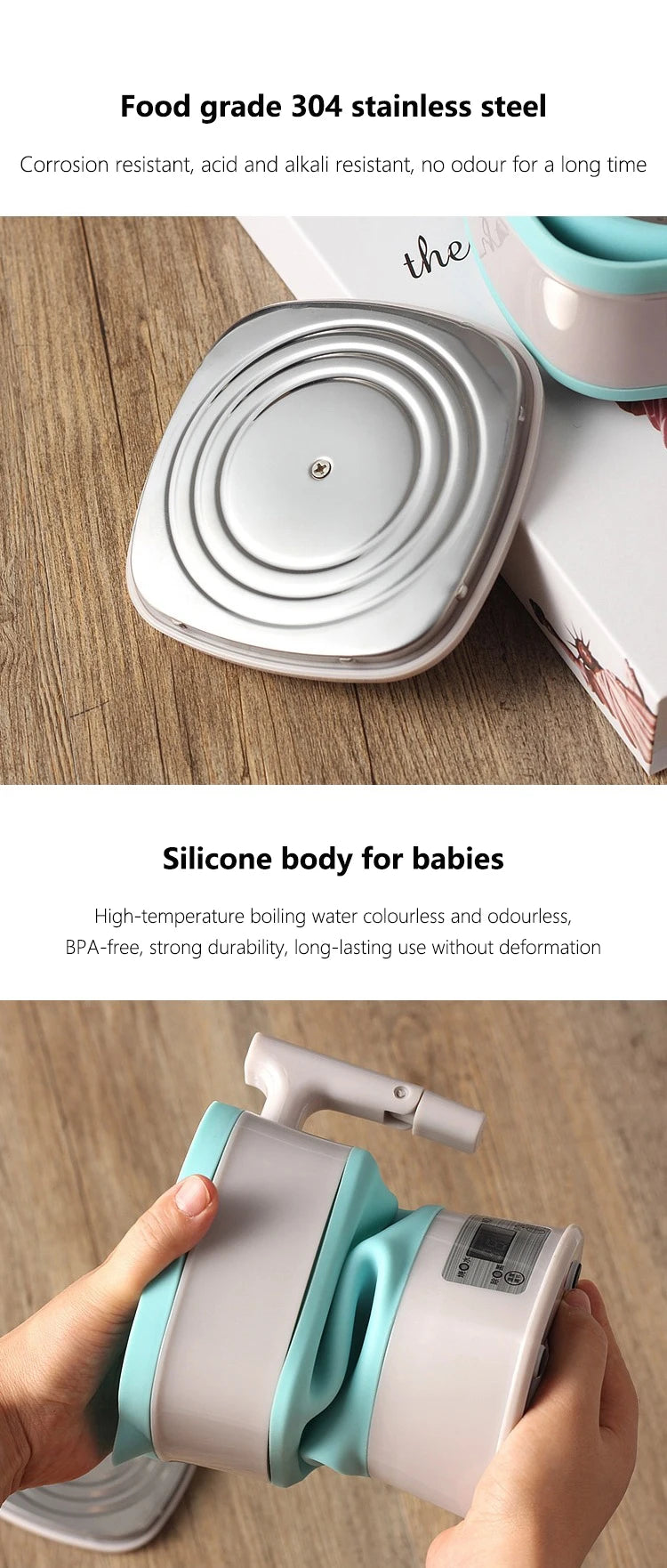 Foldable & Portable Travel Electric Kettle 0.8L Silicone Thermostatic 800W Auto Power Off 110V-240V Universal for Travel & Home