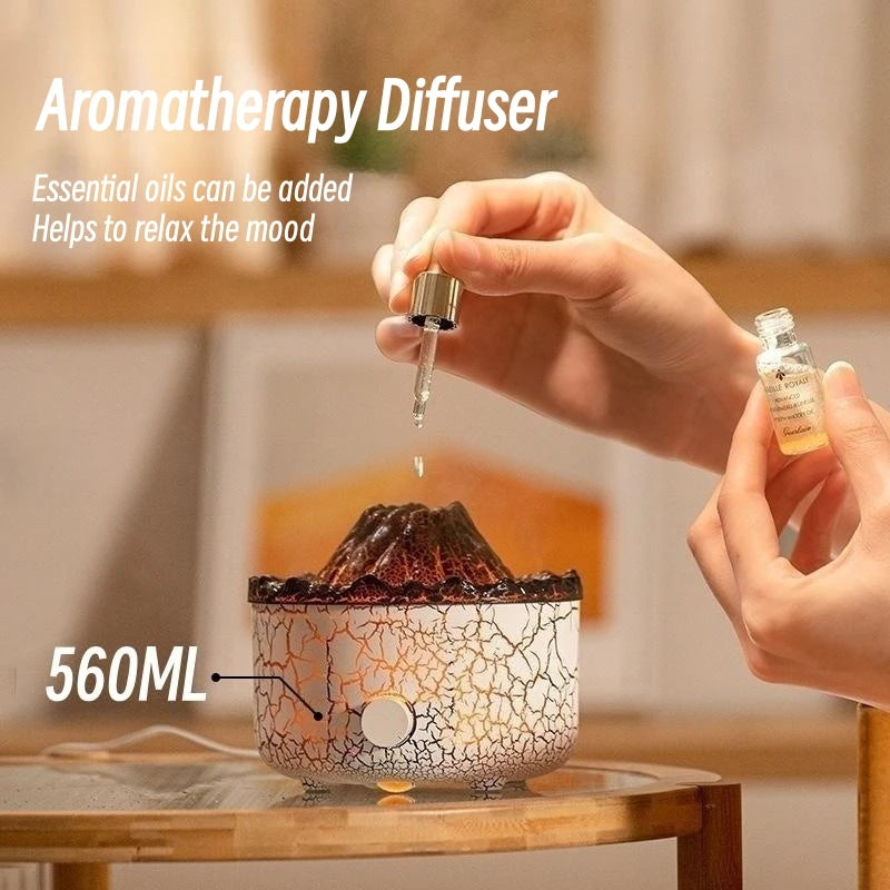 Volcano Aromatherapy Diffuser Smoke Ring Ultrasonic Air Humidifier with Flame Lamp Remote Control Essential Oil Aroma Diffuser