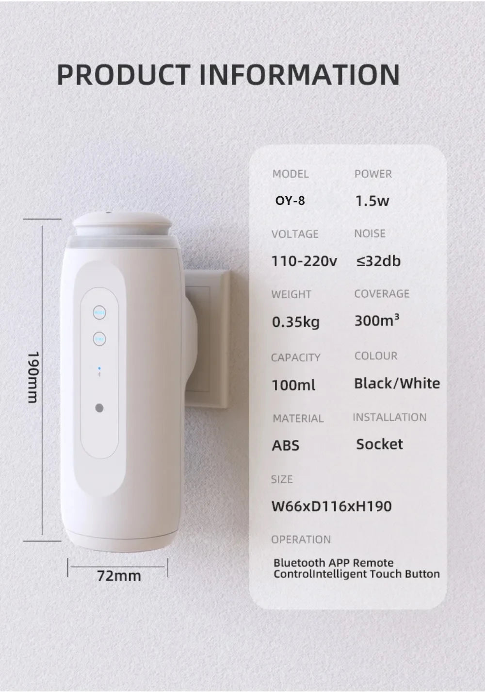 Waterless Essential Oil Diffuser Wall Plug Aroma Oil Diffuser Cool Mist Electric Scent Machine Smart Bluetooth Control For Home