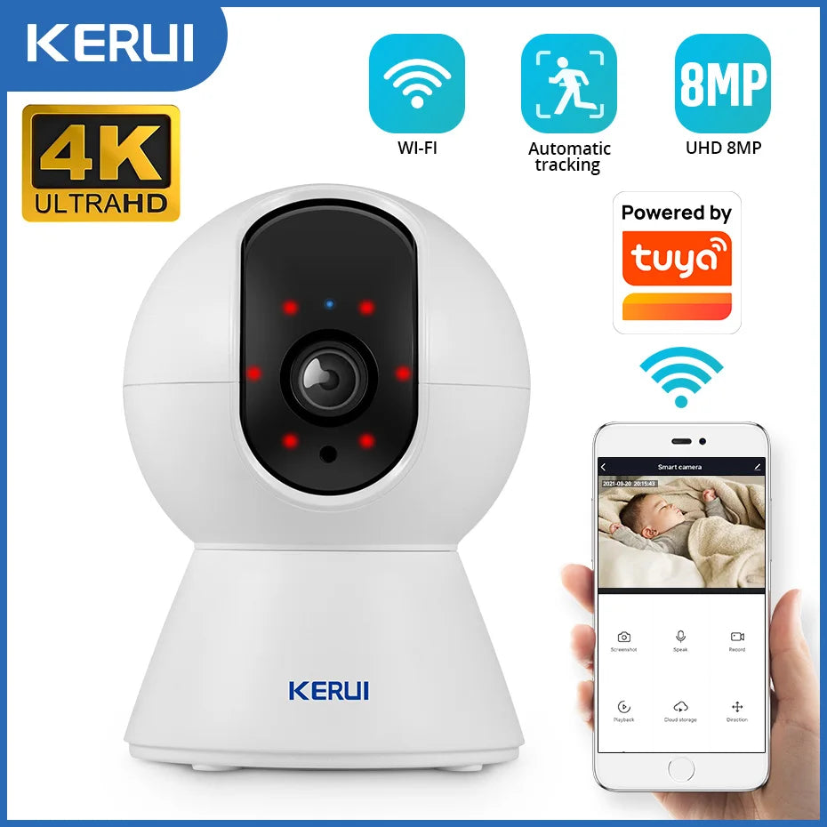 KERUI 5MP 8MP 4K HD WiFi IP Camera Indoor Wireless Security Home CCTV Surveillance Camera Works With Tuya Smart Auto Tracking