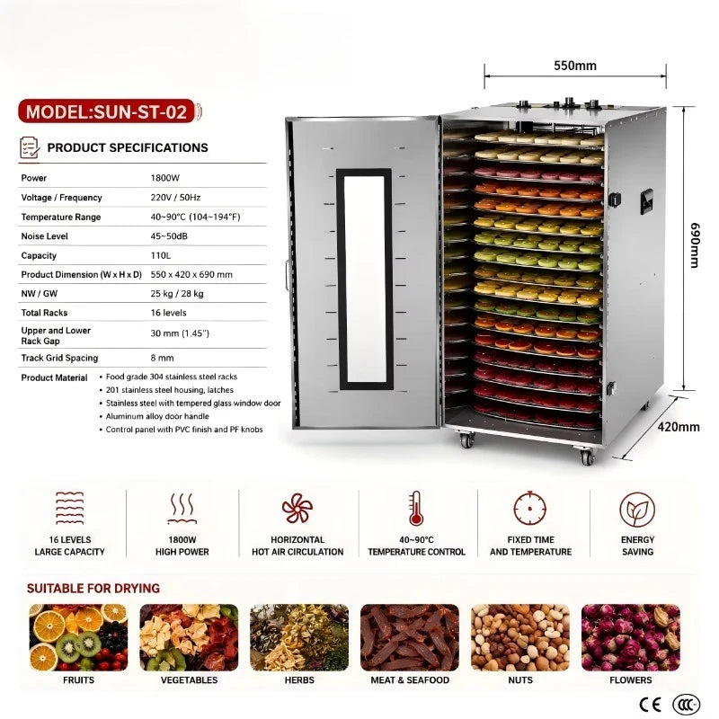 16 Tray Industrial Fruit and Vegetable Household Electric Food Dehydrator