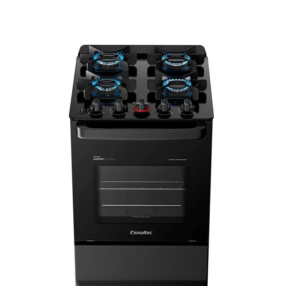 Esmaltec Ideal Master Glass 4-Burner Stove T4VFP 4127, Automatic Ignition, Black, Dual Voltage