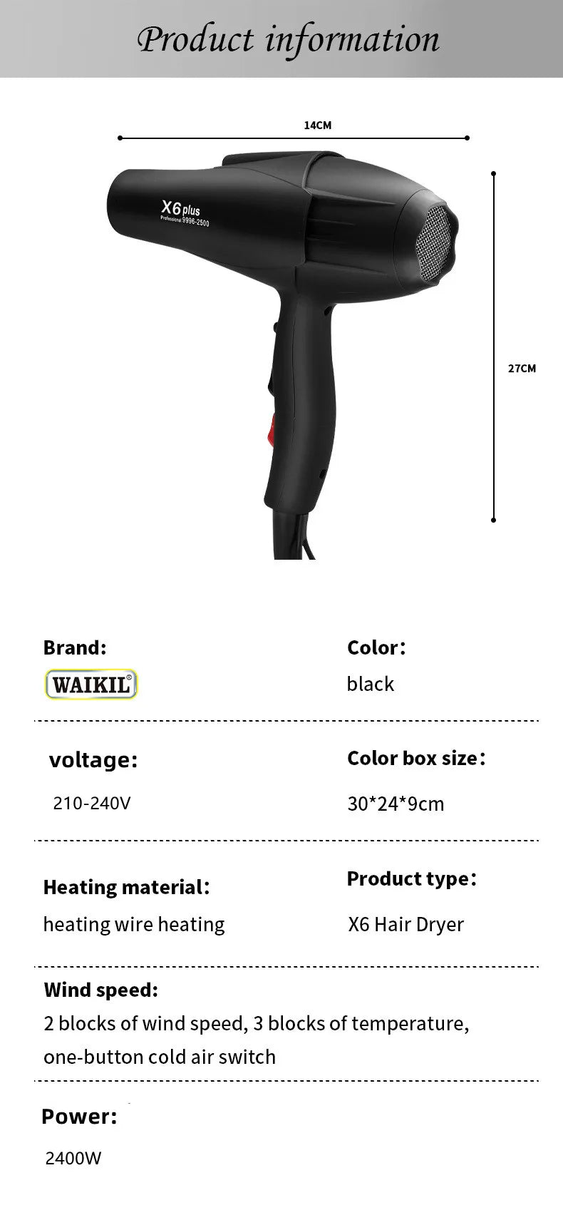 New X6 Hair Salon Professional Hair Dryer 2400W High Power Strong Wind Speed Drying Home Hairdryer Recommended Hairdryer